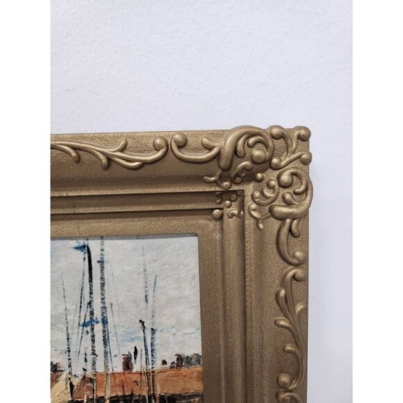 VTG Seascape Wall Art Textured Lithograph Print Mid Century Modern Gold Frame - Picture 2 of 7